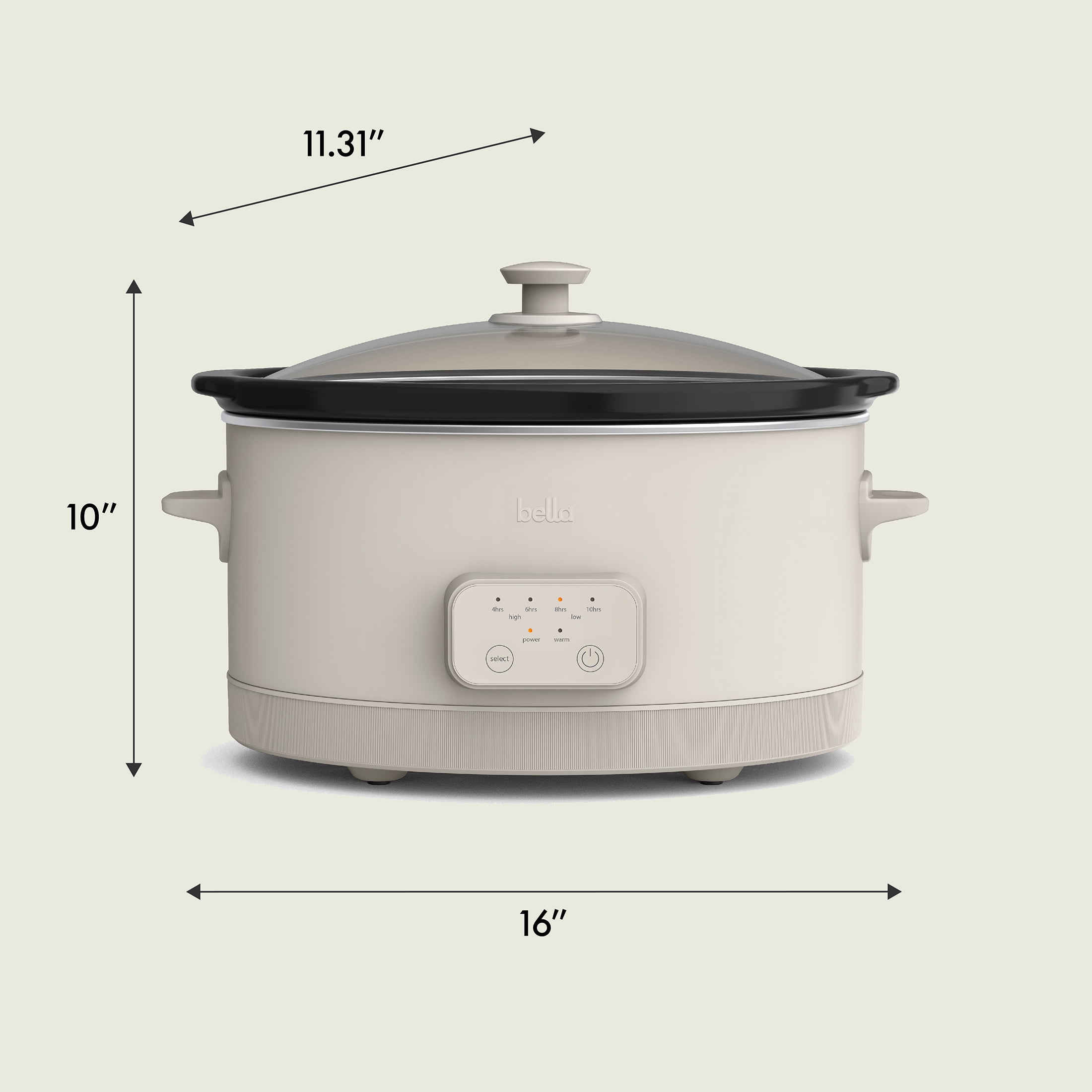 bella 6 Qt Digital Programmable Slow Cooker with Ceramic Nonstick Coating, Adjustable Temperature & Cooking Time, Dishwasher Safe Pot & Tempered Glass Lid, Oatmilk