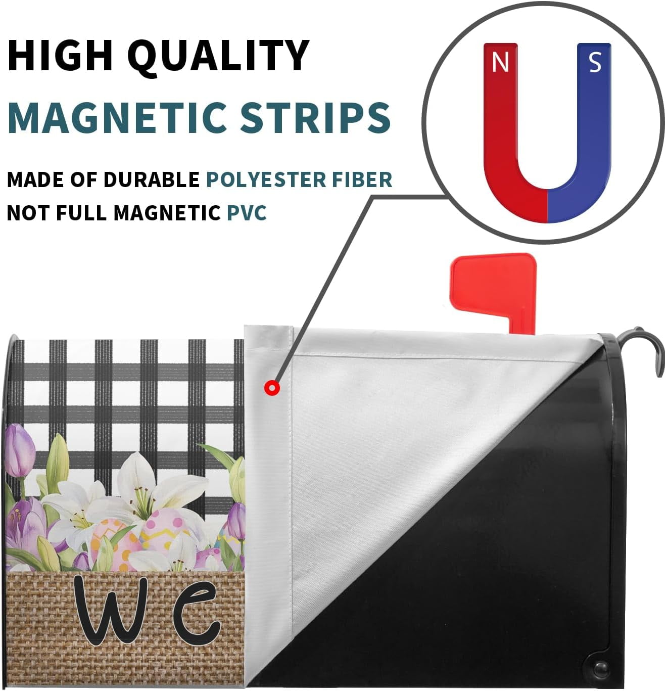 Welcome Easter Mailbox Cover Magnetic Standard Size 21x18 Inch Spring Rabbit Buffalo Plaid Check Decorative Post Letter Box Wrap Bunny and Egg Postbox Covers for Garden Yard Outdoor