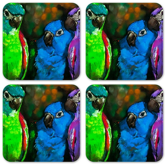Vinyl Drink Coasters - Set of 4 - Parrot Painting