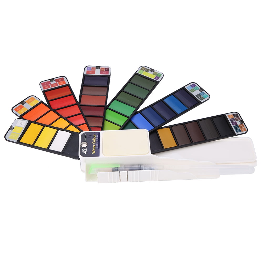 Watercolor Paint Set, Fan Shaped Pigment Painting Set Solid Watercolor with Drawing Dip Pen, Foldable Pigments with Water Brush for Artists Students Kids Beginners