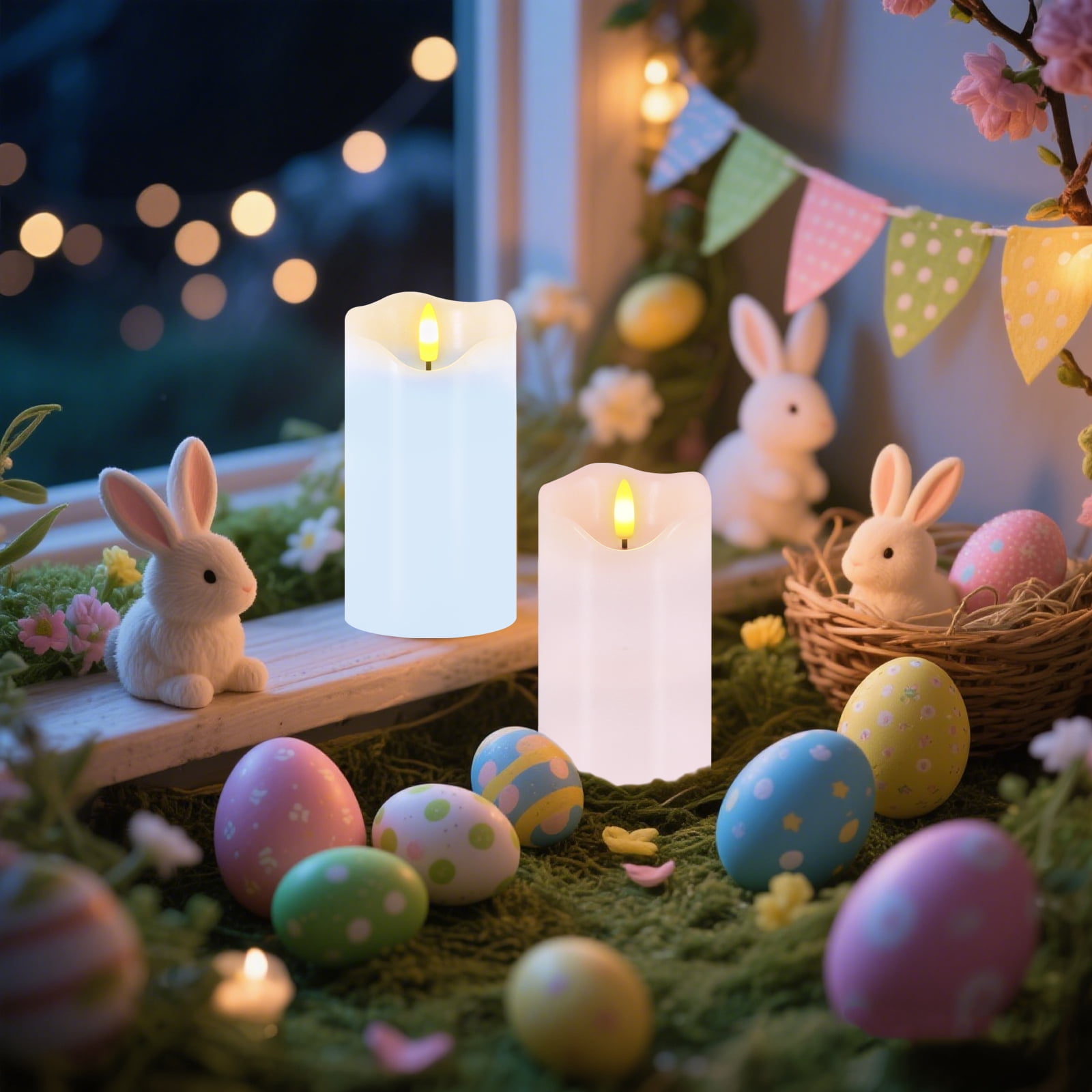 Flameless Candles Light, Set of 2 6"x3" Flickering Pastel Spring LED Candles with Remote & Timer, Dimmable Real Wax Easter Pillar Candles Battery Operated for Home Spring Easter Decor