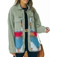 thumbnail image 2 of Women'S Loose Lapel Long-Sleeved Denim Patchwork Jacket Retro Raw Edge Mid-Length Jacket Retro Green S, 2 of 6