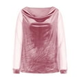 thumbnail image 4 of DxhmoneyHX Womens Velvet Tops Sheer Mesh Long Sleeve Shirts Cowl Neck Patchwork Blouses Loose Fit Going Out Outfits, 4 of 8