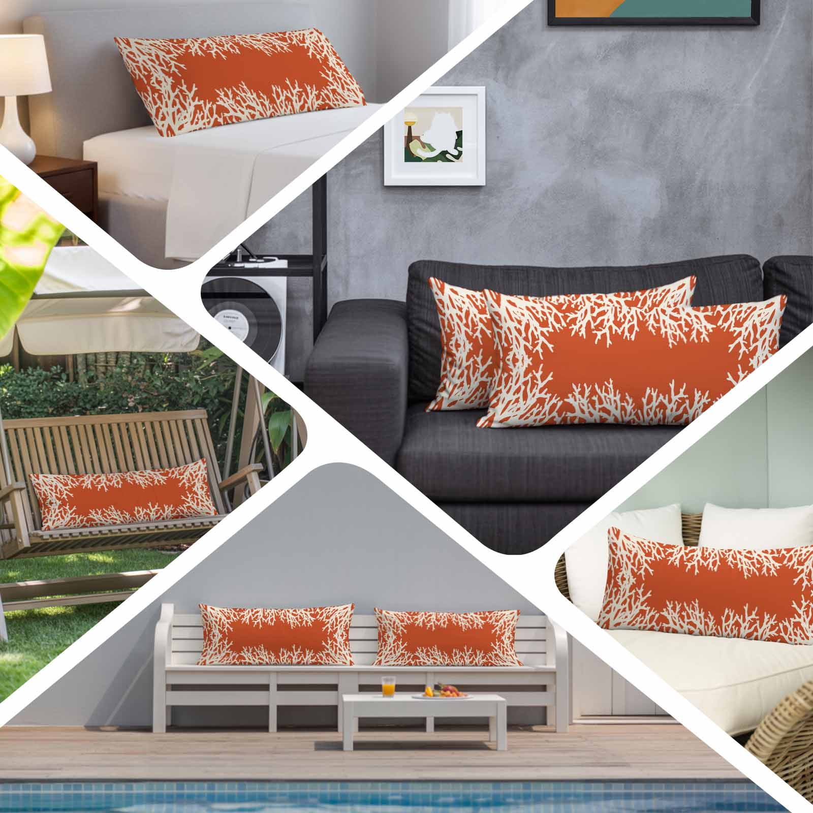 Coastal Coral Long Body Pillow Covers, Orange White Ocean Marine Nautical Beach Soft Throw Pillow Cases with Invisible Zipper, Decorative Pillowcase Pillows Protectors for Sofa Bed Couch 20"x60"