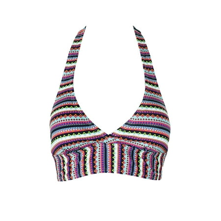 Anne Cole Aqua Multi Printed Friendship Bracelet Halter Bikini Top XS