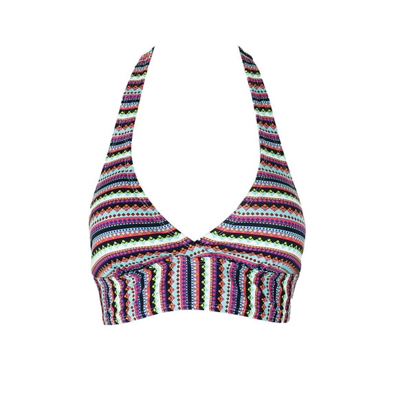 Anne Cole Aqua Multi Printed Friendship Bracelet Halter Bikini Top XS