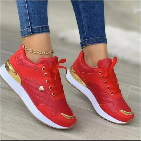 

MODDYS Women Fashion Platform Sneakers Wedge Sneakers Thick Bottom Casual Ladies Shoes Women s Shoe Classic Lace Up Dress Low Flat Heel Casual Shoes (Color : Red Size : 7)