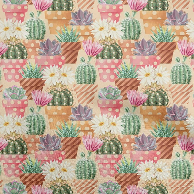 oneOone Rayon Brown Fabric Plants Cactus With Flowers Craft Projects Decor Fabric Printed By The Yard 56 Inch Wide