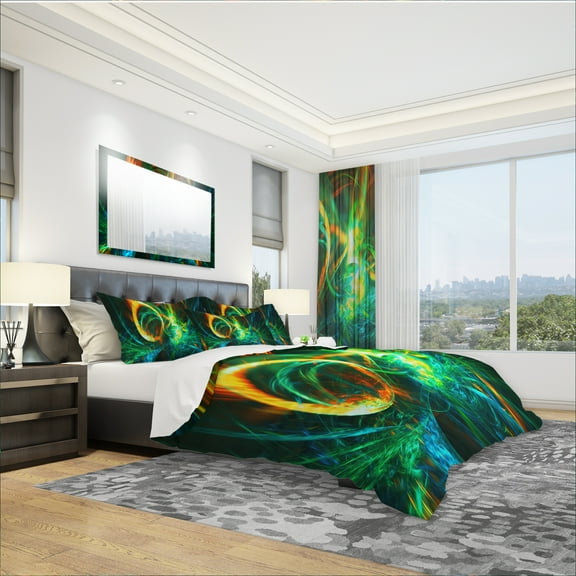 Designart 'Fire Green Abstract' Modern & Contemporary Duvet Cover Set