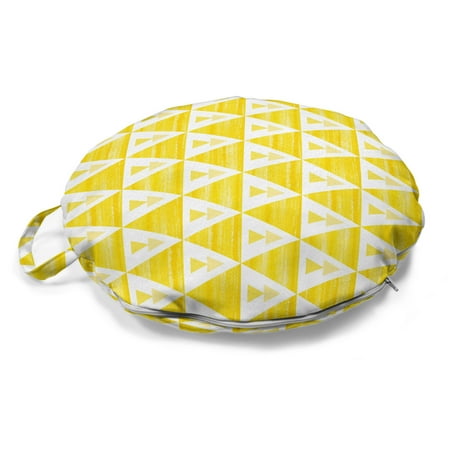 

Geometric Round Floor Cushion with Handle Print of Abstract Concept Dusty Soft Tone Triangles Shapes in Grunge Style Pillow for Living Room & Dorms 18 Round Yellow and White by Ambesonne