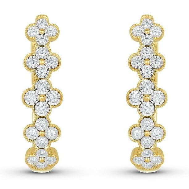 0.25 CT. T.W. Diamond Hoop Floral Earrings in 14K Gold