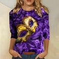 thumbnail image 2 of YDLCAFD T-Shirt Femme Imprimé Manches 3/4 Tunique Col Rond Blouse T-Shirt, 2 of 5