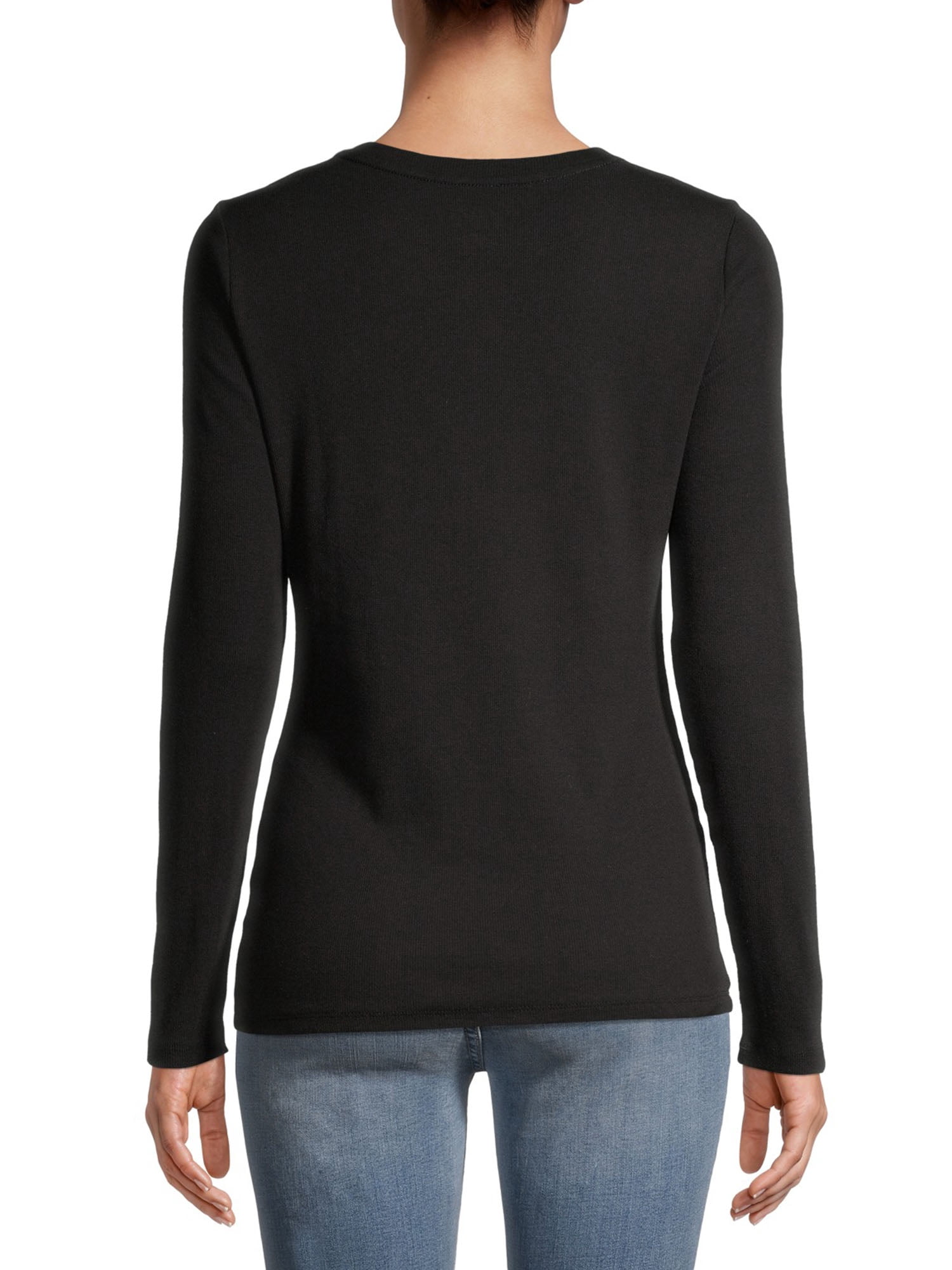 Time and Tru Women's Long Sleeve Ribbed T-Shirt, 2-Pack