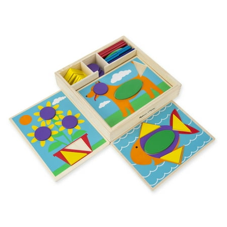 Melissa & Doug Beginner Wooden Pattern Blocks Educational Toy (5 Double-Sided Scenes and 30 (Best Wooden Blocks For Baby)