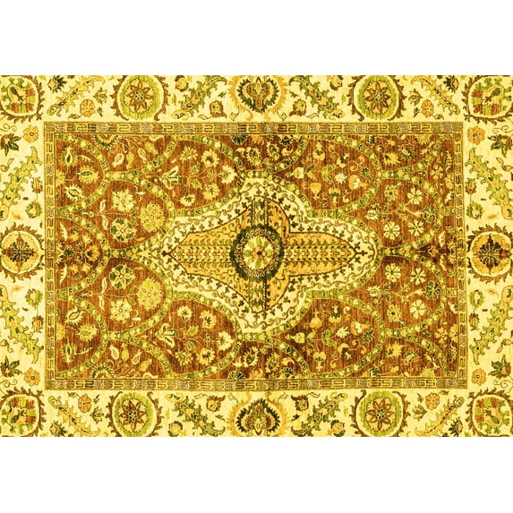 Ahgly Company Machine Washable Indoor Rectangle Abstract Yellow Modern Area Rugs, 2' x 5'