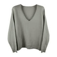 thumbnail image 5 of GBSYEWXS Sweaters For Women Grey V-Neck Long Sleeve Solid Color Autumn Pullover Sweater, 5 of 5