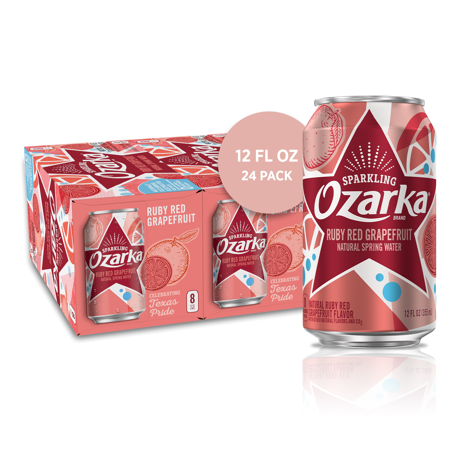 Ozarka Sparkling Water, Ruby Red Grapefruit, 12 oz. Can (24 Count