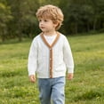 thumbnail image 2 of CAICJ98 Toddler Baby Boys Cardigan Little Boys V-Neck Cotton Sweater Long Sleeve Jacket Knit Button Up for Fall Winter (White,5-12 Months), 2 of 5