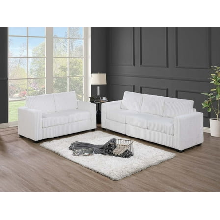 Modern Lounging 2pc Sofa Set Living Room Furniture Milk Color Fur-Like Corduroy Plush Couch Sofa And Loveseat
