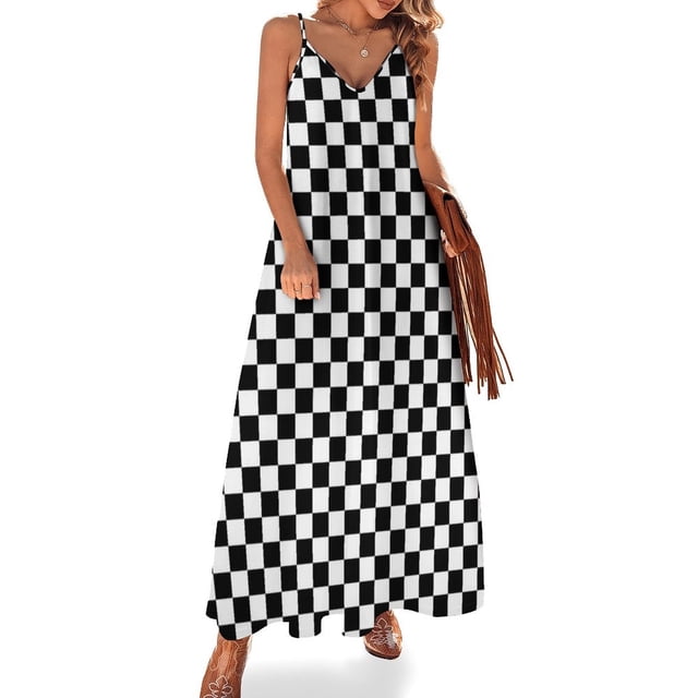 Vestido sin mangas a cuadros en blanco y negro, ropa de mujer, novedades de , vestido ajustado, vestidos de mujer, verano