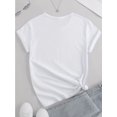 thumbnail image 2 of [Everyday Comfort] Women's Y2K Style joyful Face Graphic T-Shirt, Casual Short Sleeve Crew Neck, Micro-Elastic & Non-Transparent, Easy Care Cotton, Perfect for Casual Attire, White with Black Cartoon, 2 of 5