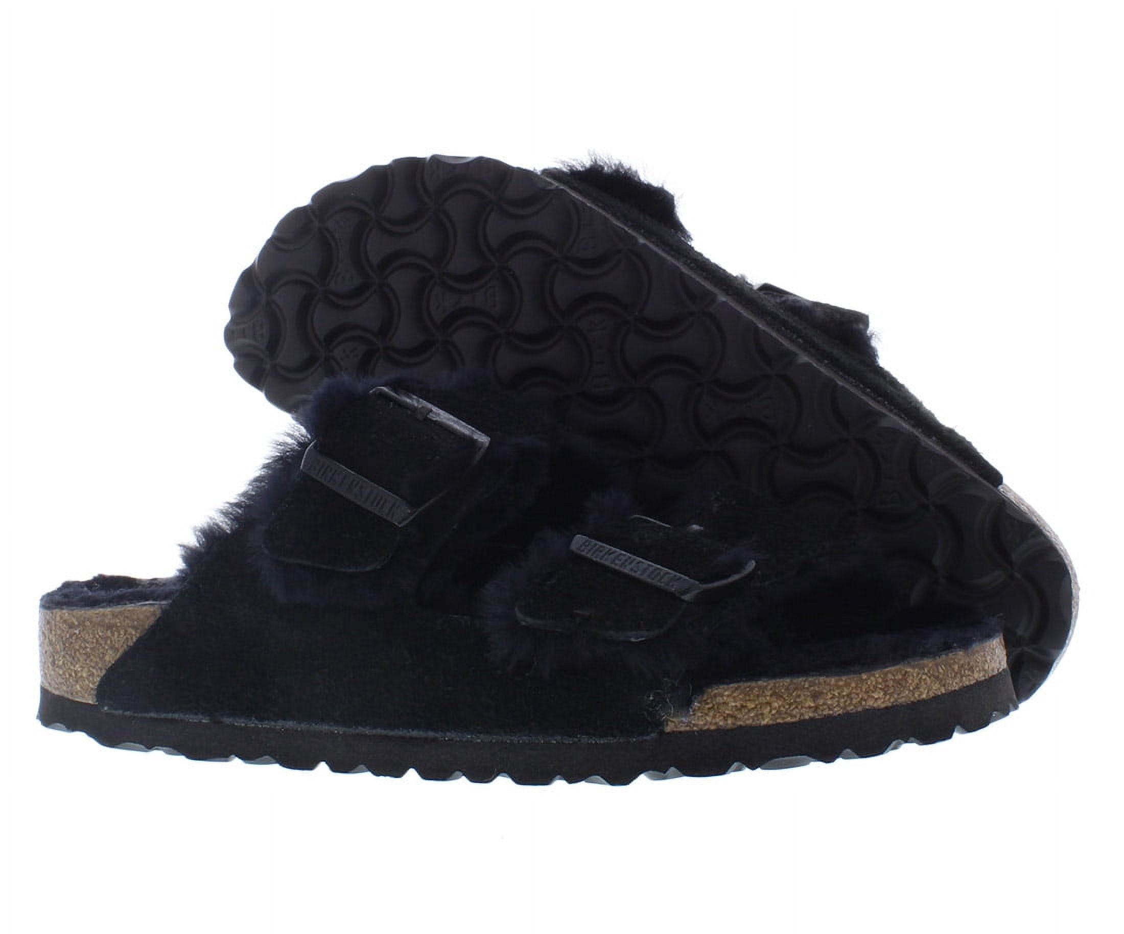 Birkenstock Arizona Shearling Suede Leather Narrow Unisex Shoes Size 6, Color: Black