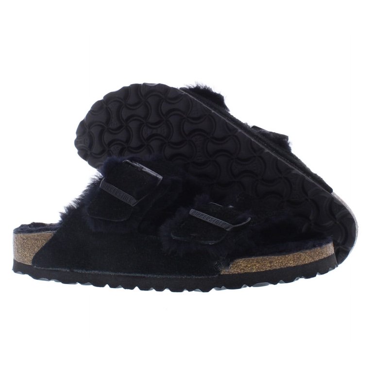 Birkenstock Arizona Shearling Suede Leather Black Sandals 6 Men / 8 Women 39EU Arizona Shearling Suede Leather-Shearling in Color Black  main image 4