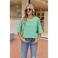 thumbnail image 2 of Women'S Striped Color Clash Loose Short Sleeve Top Green and Blue  XXL, 2 of 4