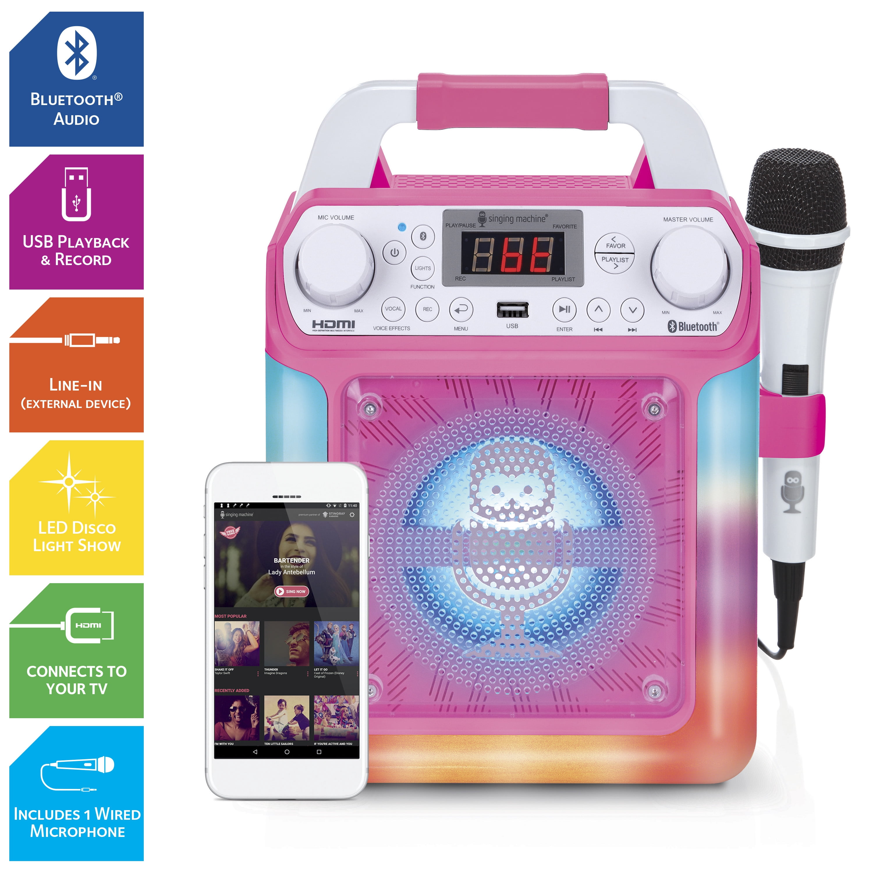 The Singing Machine Groove Mini Karaoke, Pink