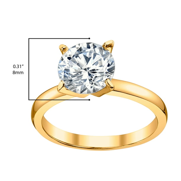 14K Gold-plated Over 925 Sterling Silver Women's 2 Carat Round Brilliant  Cubic Zirconia Wedding Engagement Ring