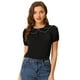 thumbnail image 1 of Blusa de verano Allegra K con cuello Peter Pan y mangas Abullonadas para Mujer Negro M, 1 of 5