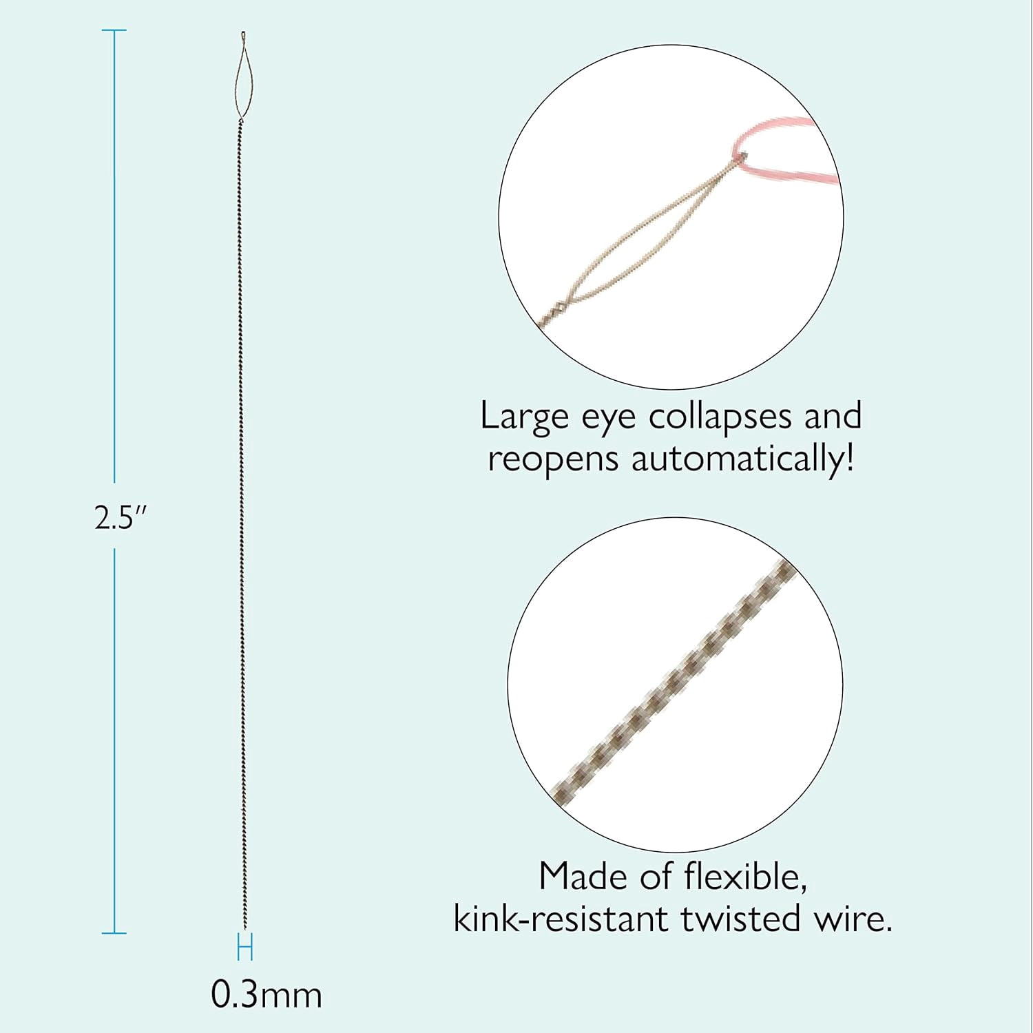 The Beadsmith Basic Elements Collapsible Eye Needles - 2.5 Inch Long - Flexible Twisted Wire – Large Eye, Easy to Thread – 50 Fine Needles