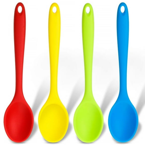 4 Pieces Silicone Mixing Spoon for Cooking Heat Resistant,Large Silicone Basting Spoon Utensil Spoon Non-stick Serving Spoon for Mixing,Baking,Serving and Stirring