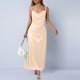 thumbnail image 4 of Maxi Vestido Formal para las Mujeres Satín Cuello de Vaca Correa de Espagueti Color Sólido Elegante Vestido Ajustado, Vestido de Noche de Poliéster Suave, 4 of 7