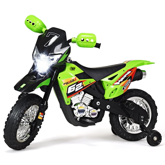 Costway 6V Kids Ride-On Motorcycle Electric Battery Powered Bike w/Training Wheels Green/Red