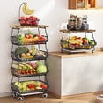 thumbnail image 1 of Fruit Basket for Kitchen with Wood Top 5 Tier, SAYZH Stackable Fruit and Vegetable Storage cart, Wire Storage Basket with Wheels, Vegetable Basket Bins Rack for Onions and Potatoes, Black, 1 of 8