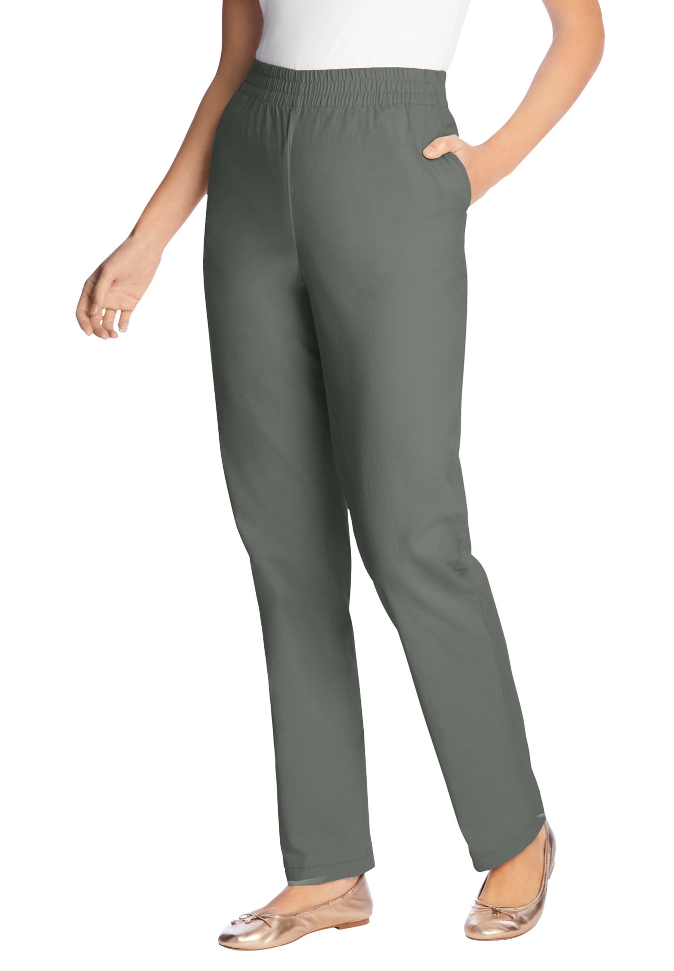 Woman Within - Woman Within Women's Plus Size Elastic-Waist Straight Leg Chino Pant - 16 W