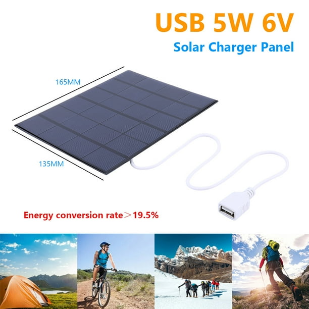 Kuymtek Panel solar USB 5W 6V Cargador solar portátil para carga de batería Phone/3-5V
