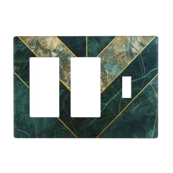 Green Gold Marble Switch Cover Decorative Wall Plate 3-Gang 2-Decor 1-Toggle Standard Size