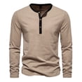 thumbnail image 2 of Honeeladyy Men's Long Sleeve Henley Shirts 4 Button Soft Cotton Casual Tees Reglan Sleeve Tshirt Contrast Color Slim Fit Top #Ng-Khaki-XXL, 2 of 5