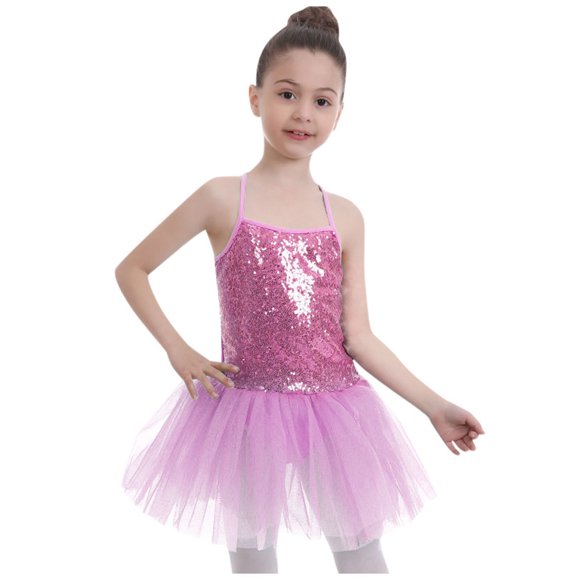 Kids Girls Sequins Camisole Ballet Dance Dress Tutu Skirted Leotard Ballerina Dancewear Costumes