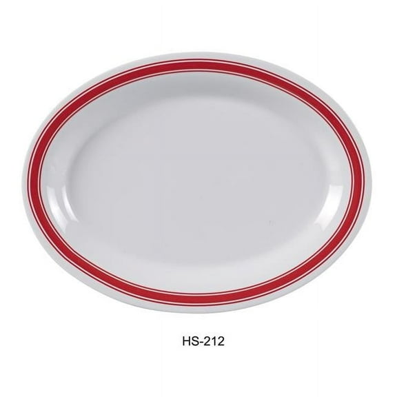 Yanco HS-212 Houston Oval Platter - Melamine, White & Red Rim - 9 x 12 in. - Pack of 12