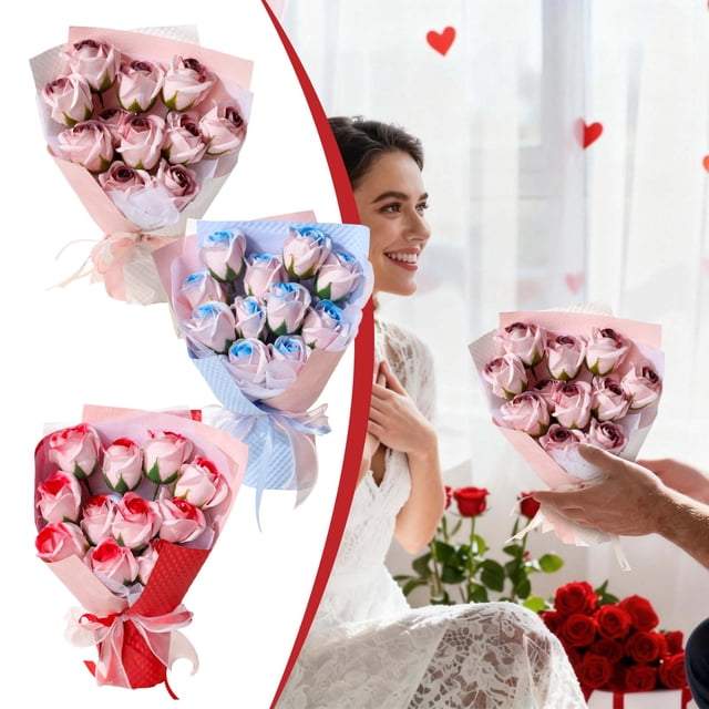 Jkkant Color-Changing Simulation Rose Soap Bouquet, Each Rose Hand-Carved from Gradient Color Soap, Unique Gift