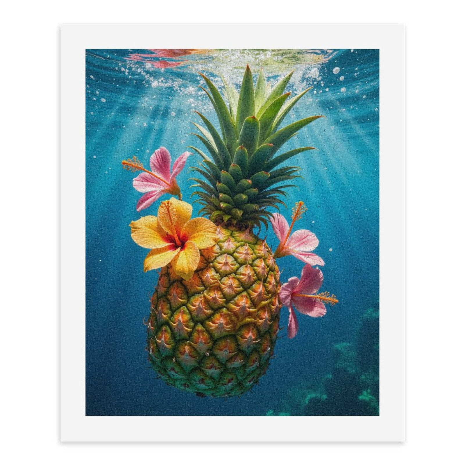 Paint By Numbers Kit for Adults Beginner - Underwater Pineapple Blooming Hibiscus DIY Canvas Painting Kits for Adults, Frameless Paint By Number for Adults for Home Wall Decor 16x20 Inch
