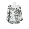 Alex Evenings Square Neck Long Sleeve Embellished Floral Print Voile Top-WHITE BLACK