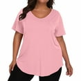 thumbnail image 2 of WTOBBY Women's Plus Size Casual Solid Color V-Neck Short Sleeve Pocket T-Shirt Top, Comfortable and Versatile Fit for Everyday Summer Wear,Light pink 4XL, 2 of 5