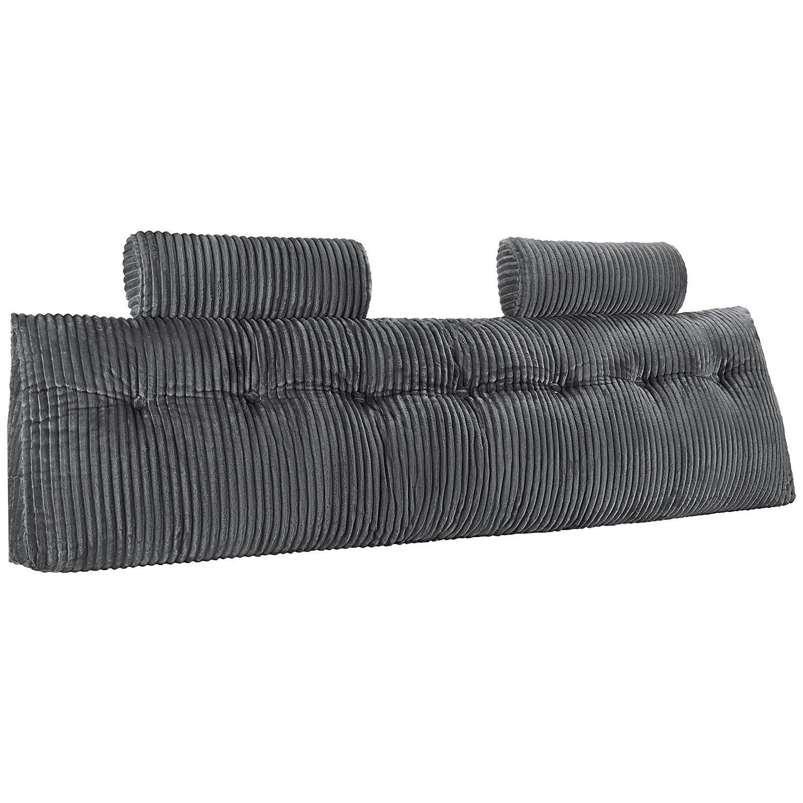 King Size Wedge Headboard Pillow with 2 Side Pockets – Bed Wedge Pillow for Reading, Gaming & Resting, Grey, Washable Flannel Cover