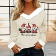 thumbnail image 2 of Women Christmas Outfit Women's Christmas Printed V-Neck Long Sleeve T-Shirt Top with Collar for Holiday Festive Seasonal Outfit Beige L, 2 of 4