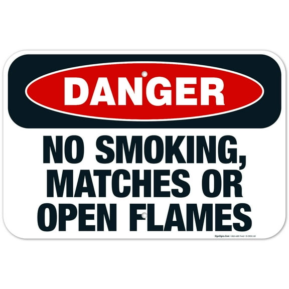 No Smoking, Matches Or Open Flames Sign, OSHA Danger Sign, 12x18 Aluminum