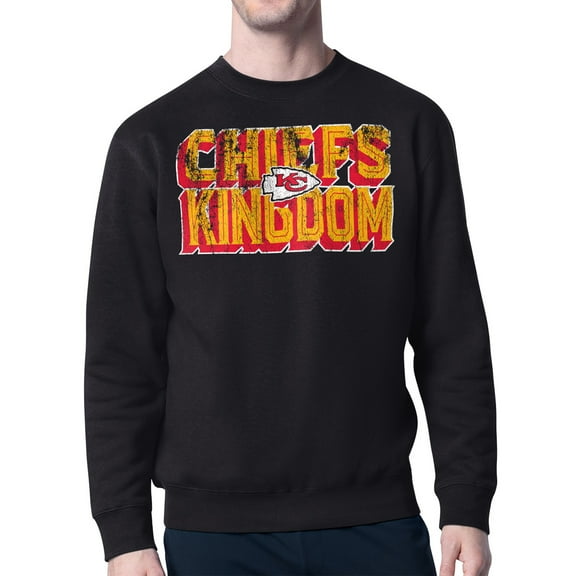 Men's-Starter  Black Kansas City Chiefs Distressed Team Phrase Fleece Pullover Sweatshirt